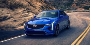 A blue 2024 Cadillac CT4.